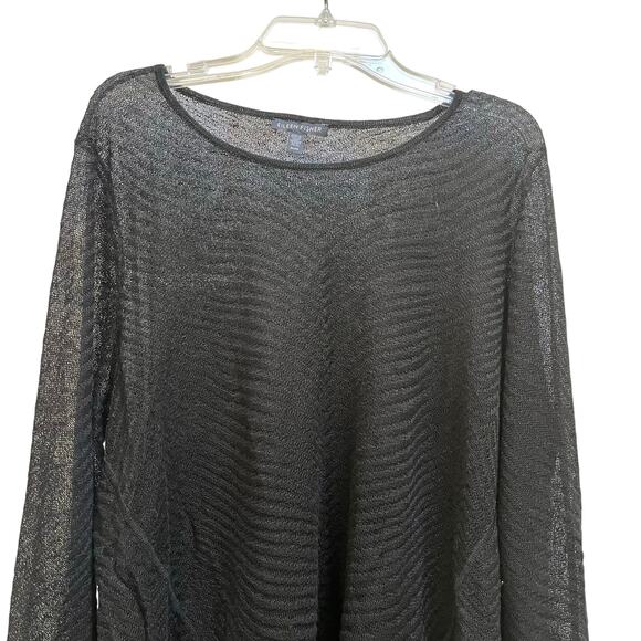 Eileen Fisher Black Hemp Sheer Knit High Low Pullover Sweater Top Size M - Picture 6 of 10